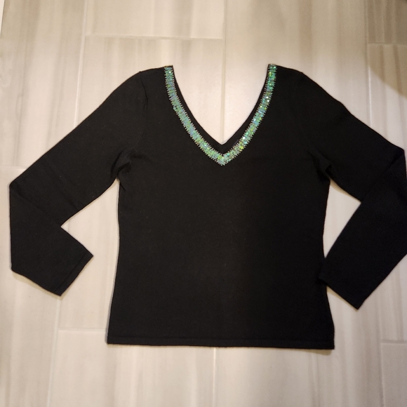 Gap Sequins Double V Sweater; Size - S; Color - Black - Picture 1 of 7